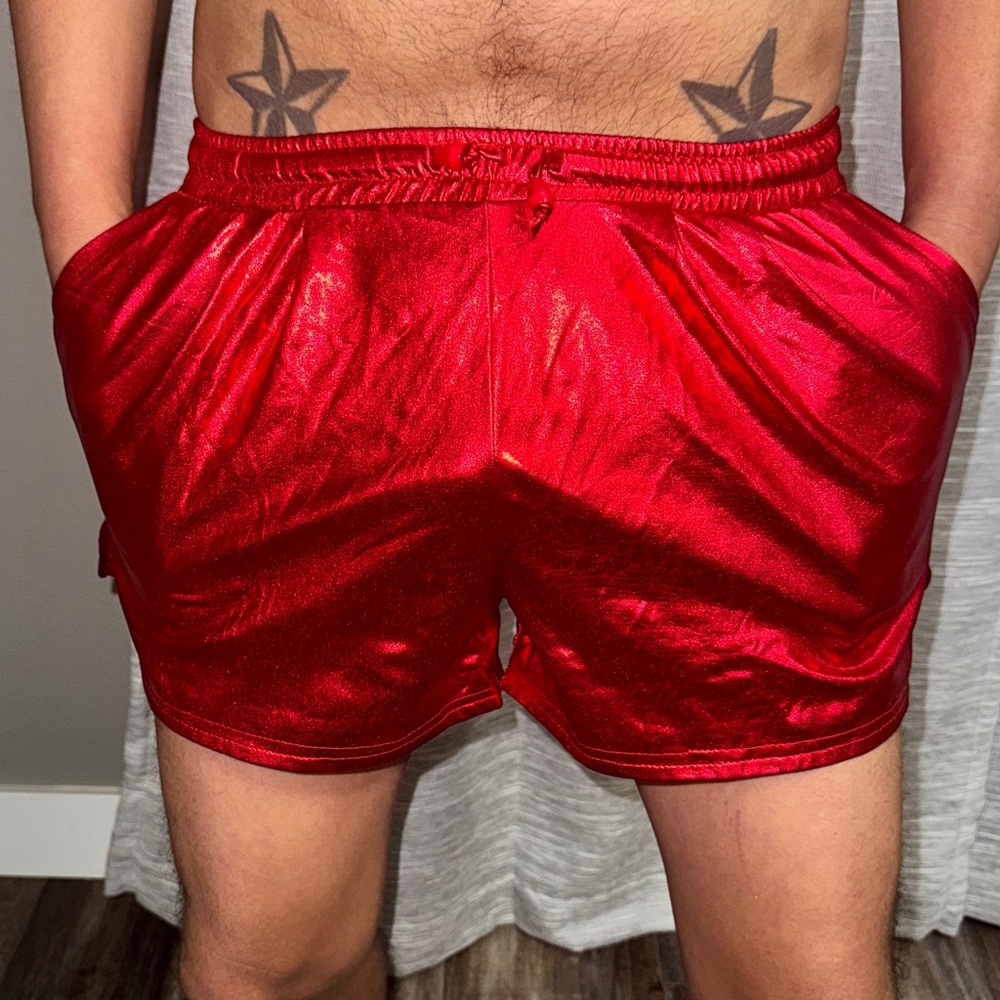 Metallic Shorts with Pockets (red)